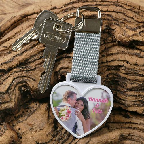 Schlüsselanhänger mit Foto - Herz weiß - einseitig