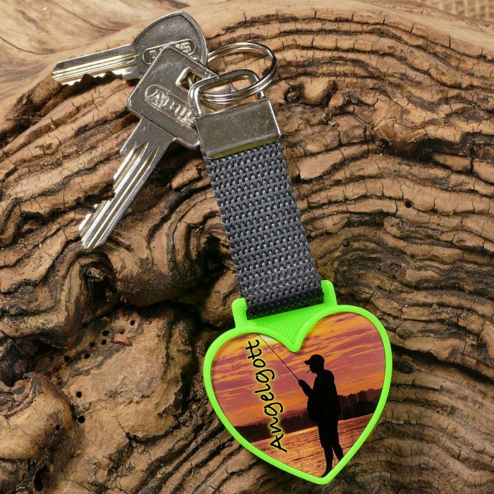 Schlüsselanhänger mit Foto - Herz neongrün - einseitig -