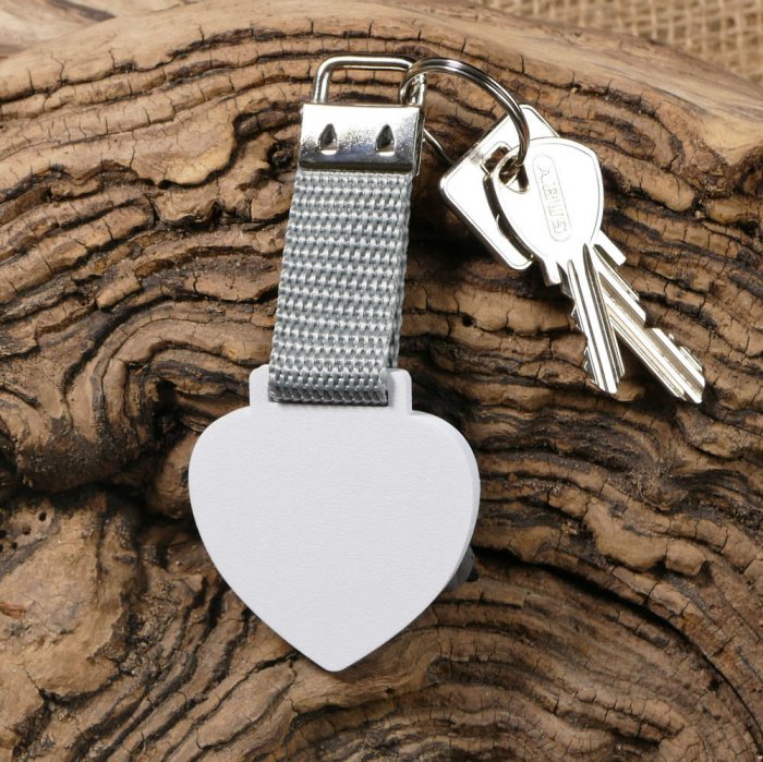 Schlüsselanhänger mit Foto - Herz weiß - einseitig