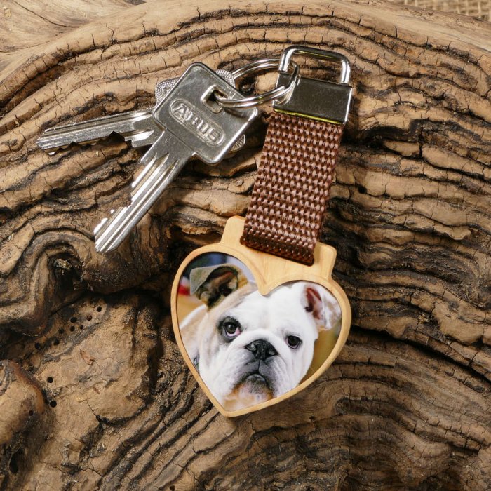 Schlüsselanhänger mit Foto - Herz aus Holz - einseitig -