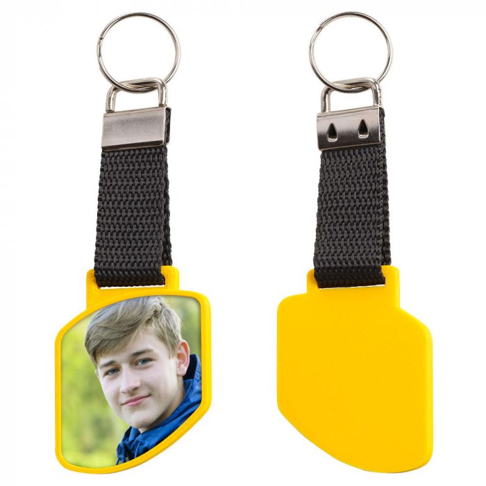Schluesselanhaenger Swing mit Foto gelb einseitig Schluesselanhaenger Swing mit Foto gelb einseitig