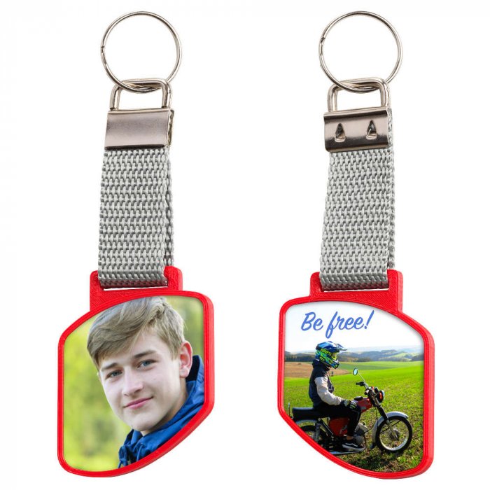 Schluesselanhaenger mit Foto Swing rot zweiseitig Schluesselanhaenger mit Foto Swing rot zweiseitig