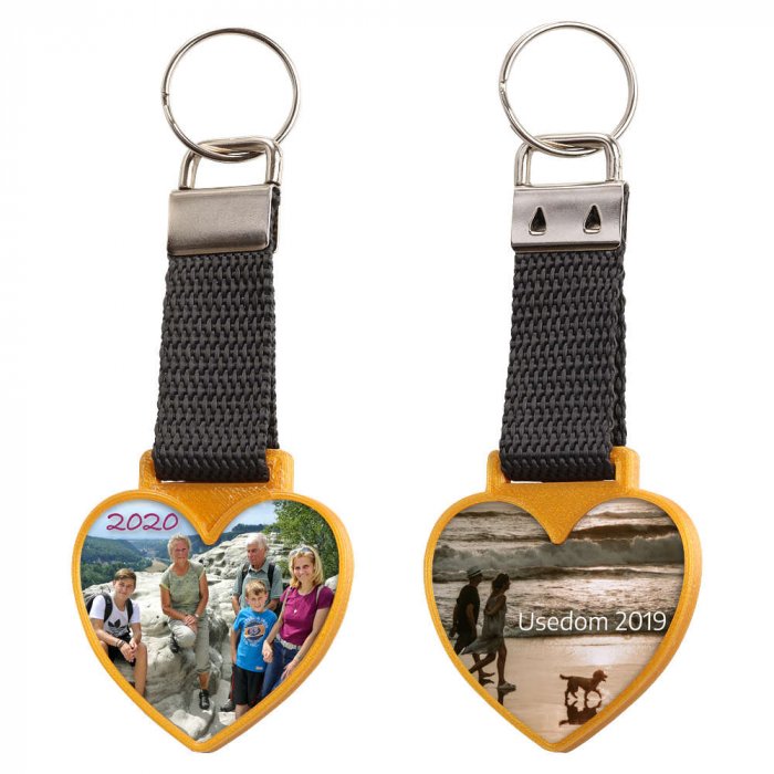 Schluesselanhaenger mit Foto Herz gold zweiseitig Schluesselanhaenger mit Foto Herz gold zweiseitig
